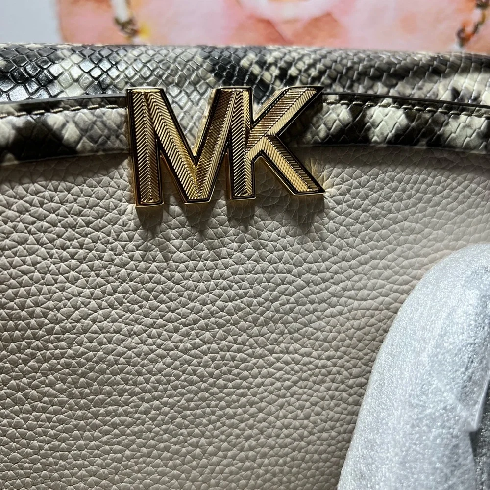 MICHAEL  KORS Karlie Medium Pebbled and Snake Embossed Leather Satchel NWOT